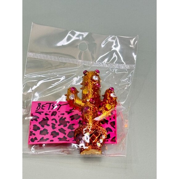 Betsy Johnson Gold Cactus Brooch With Rhinestones In Sealed Packaging - Picture 1 of 6